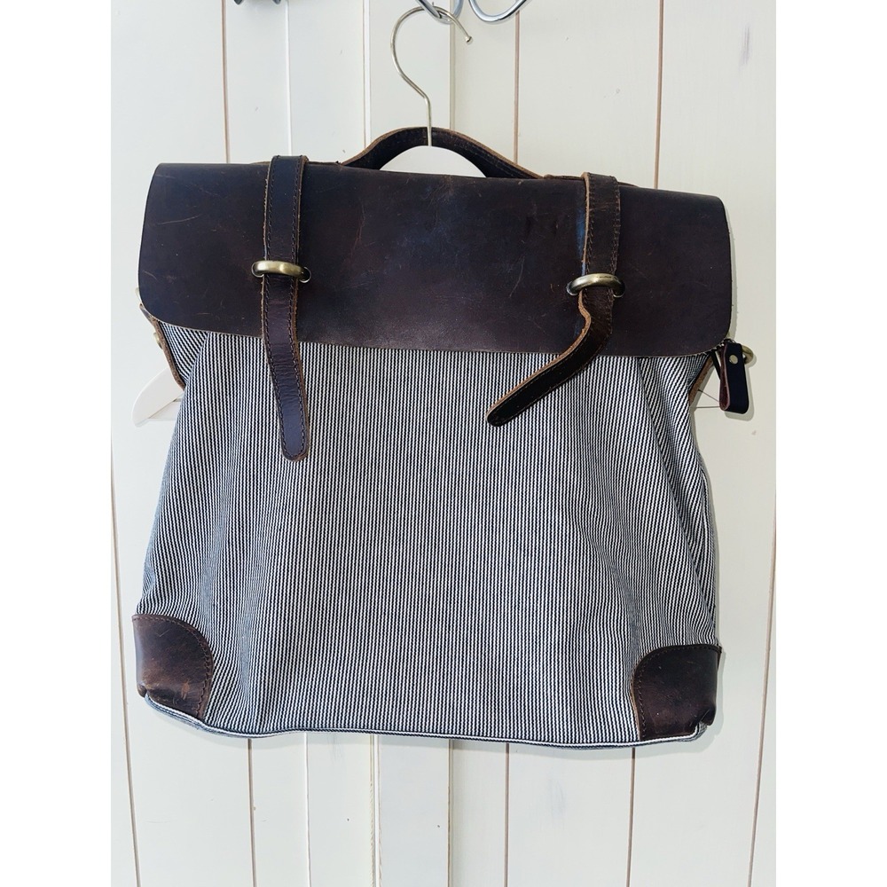 Anthropologie Jesslyn Blake Leather Crossbody Satchel Bag Brown Striped NO STRAP